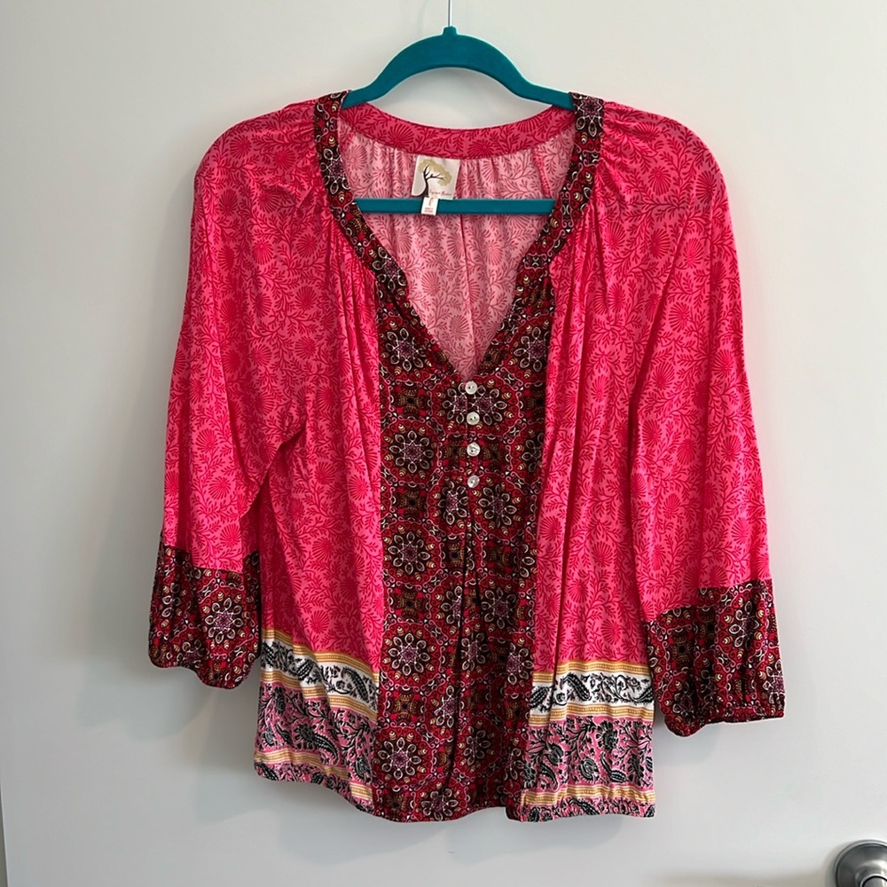Fig & Flower Multi Print Top Blouse Women’s L